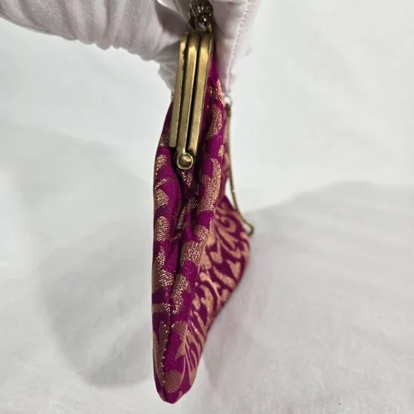 VINTAGE - ANTIQUE Bridgerton Hipster FUCHSIA Embellished Gold Details Clutch Bag - Picture 11 of 17